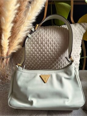 GUESS Mint Green Shoulder Bag with Gold Logo Accent